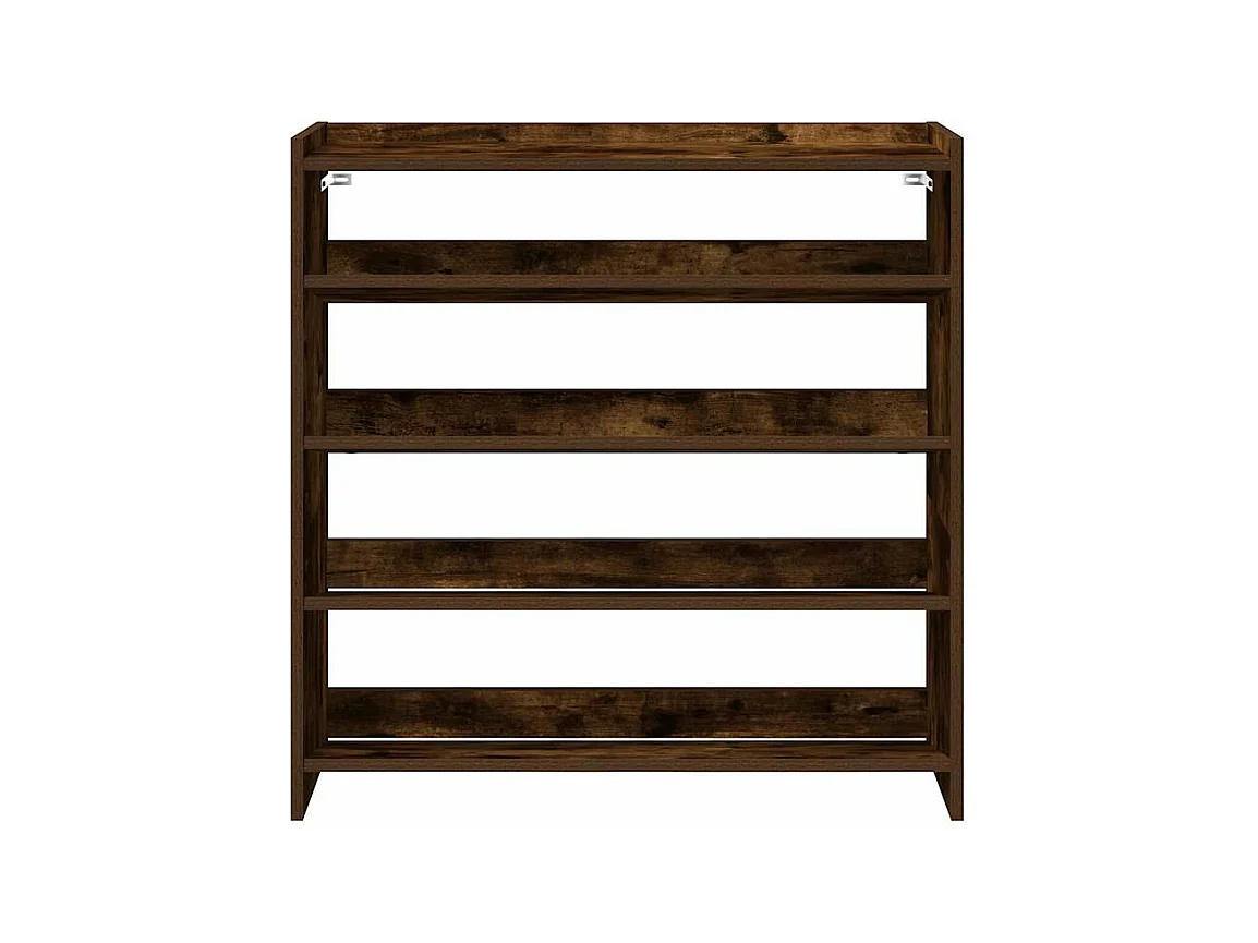 Étagère à chaussures en bois Manda L 80 x H 81cm - Rangement 5 niveaux-Couleur Marron fumé