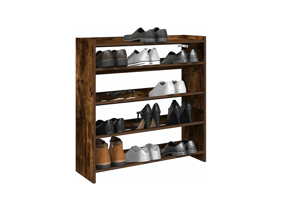 Étagère à chaussures en bois Manda L 80 x H 81cm - Rangement 5 niveaux-Couleur Marron fumé