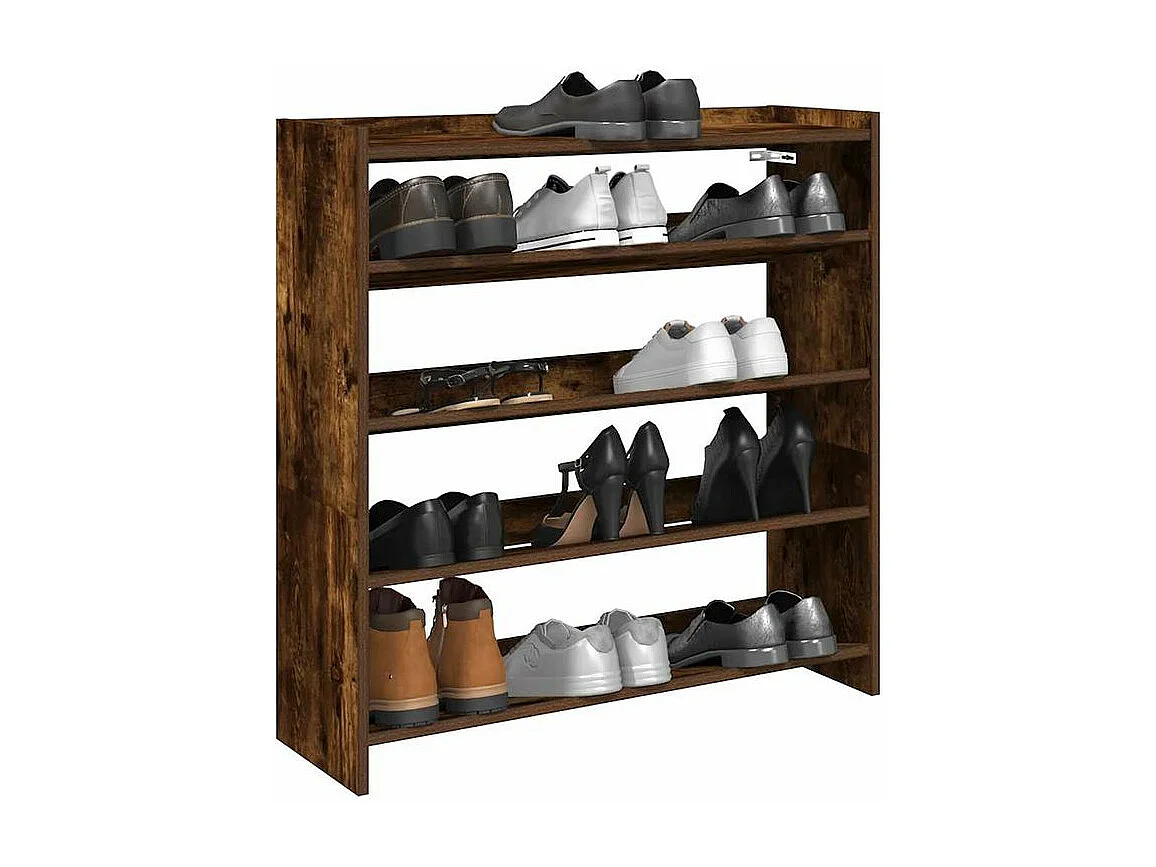 Étagère à chaussures en bois Manda L 80 x H 81cm - Rangement 5 niveaux-Couleur Marron fumé