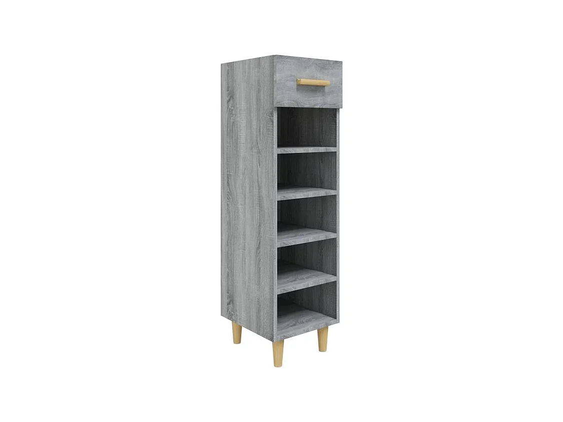 Meuble à étagères Livio avec 1 tiroir - Pieds en bois naturel-Couleur Chêne gris