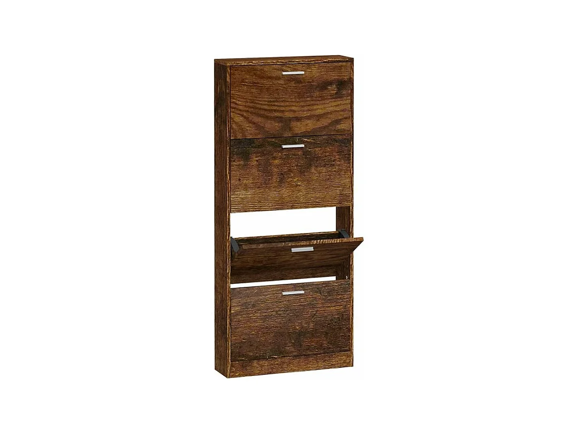 Armoire à chaussures en bois Puerto L59xH150xP17 – 4 portes rabattables-Couleur Marron fumé