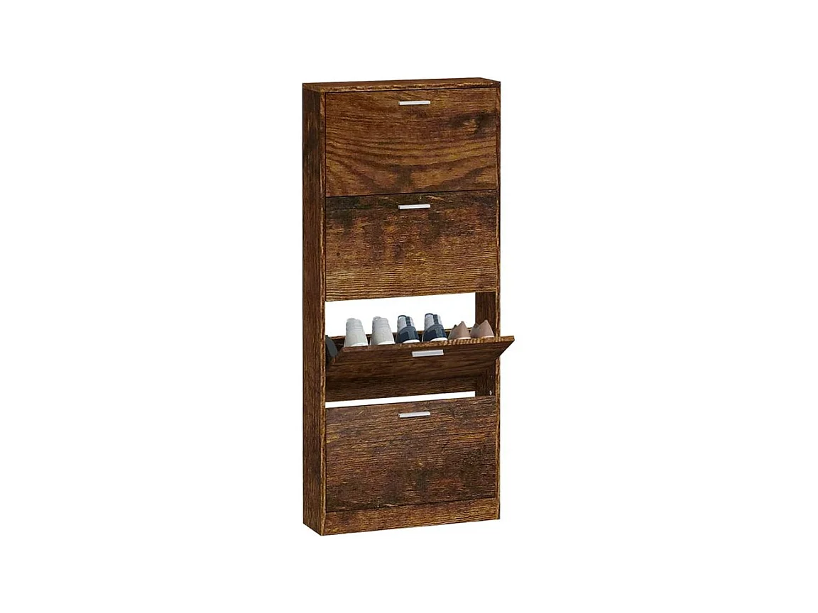 Armoire à chaussures en bois Puerto L59xH150xP17 – 4 portes rabattables-Couleur Marron fumé