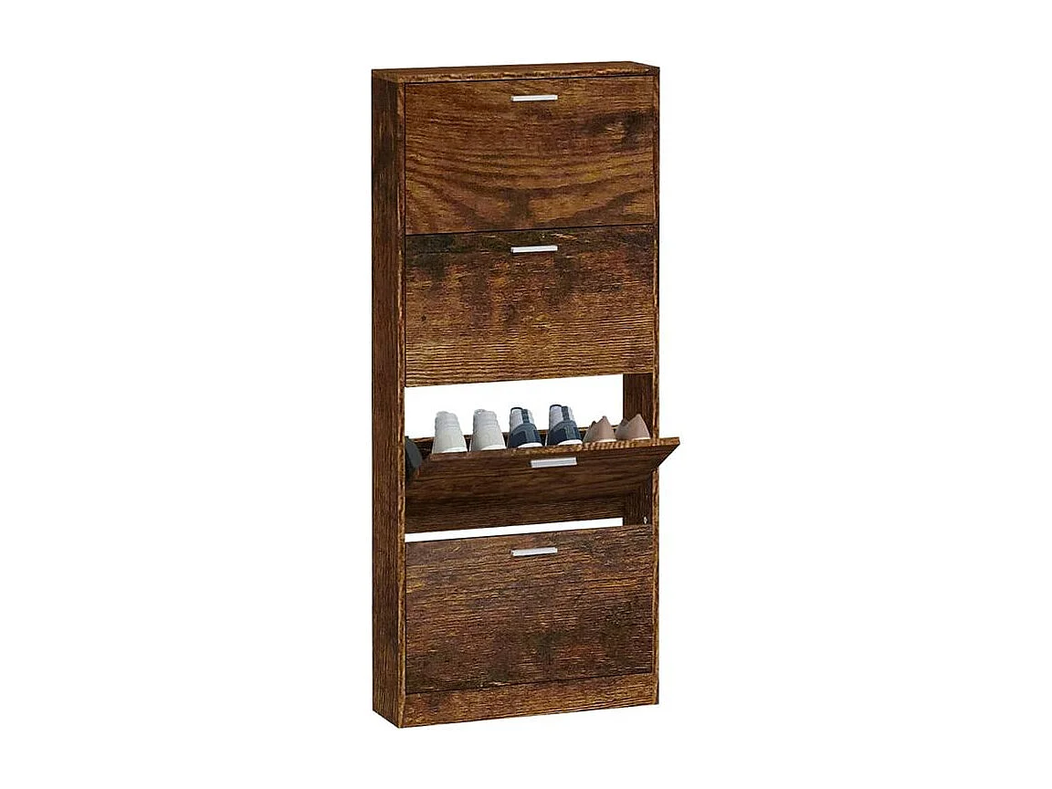 Armoire à chaussures en bois Puerto L59xH150xP17 – 4 portes rabattables-Couleur Marron fumé