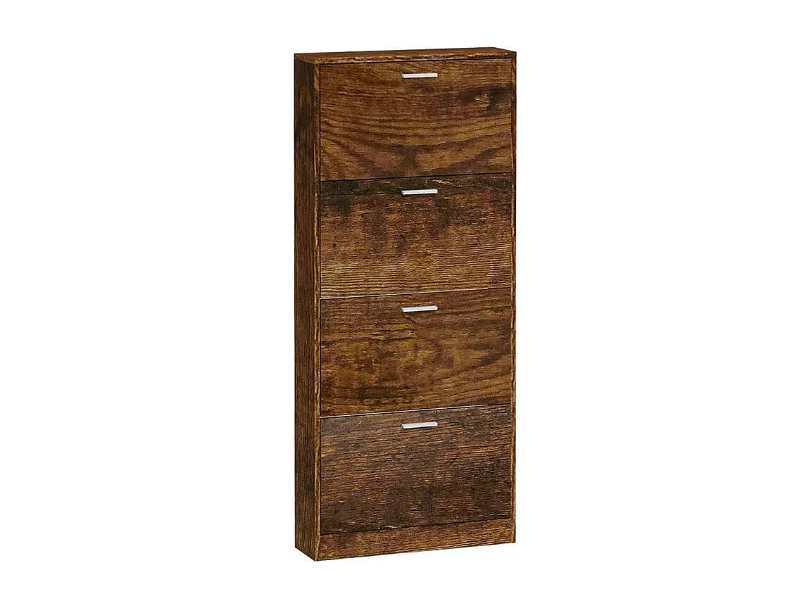 Armoire à chaussures en bois Puerto L59xH150xP17 – 4 portes rabattables-Couleur Marron fumé
