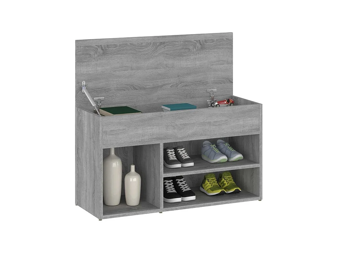 Banc à chaussures avec coffre de rangement Lula L80xH45xP30 – Chic et pratique-Couleur Chêne gris