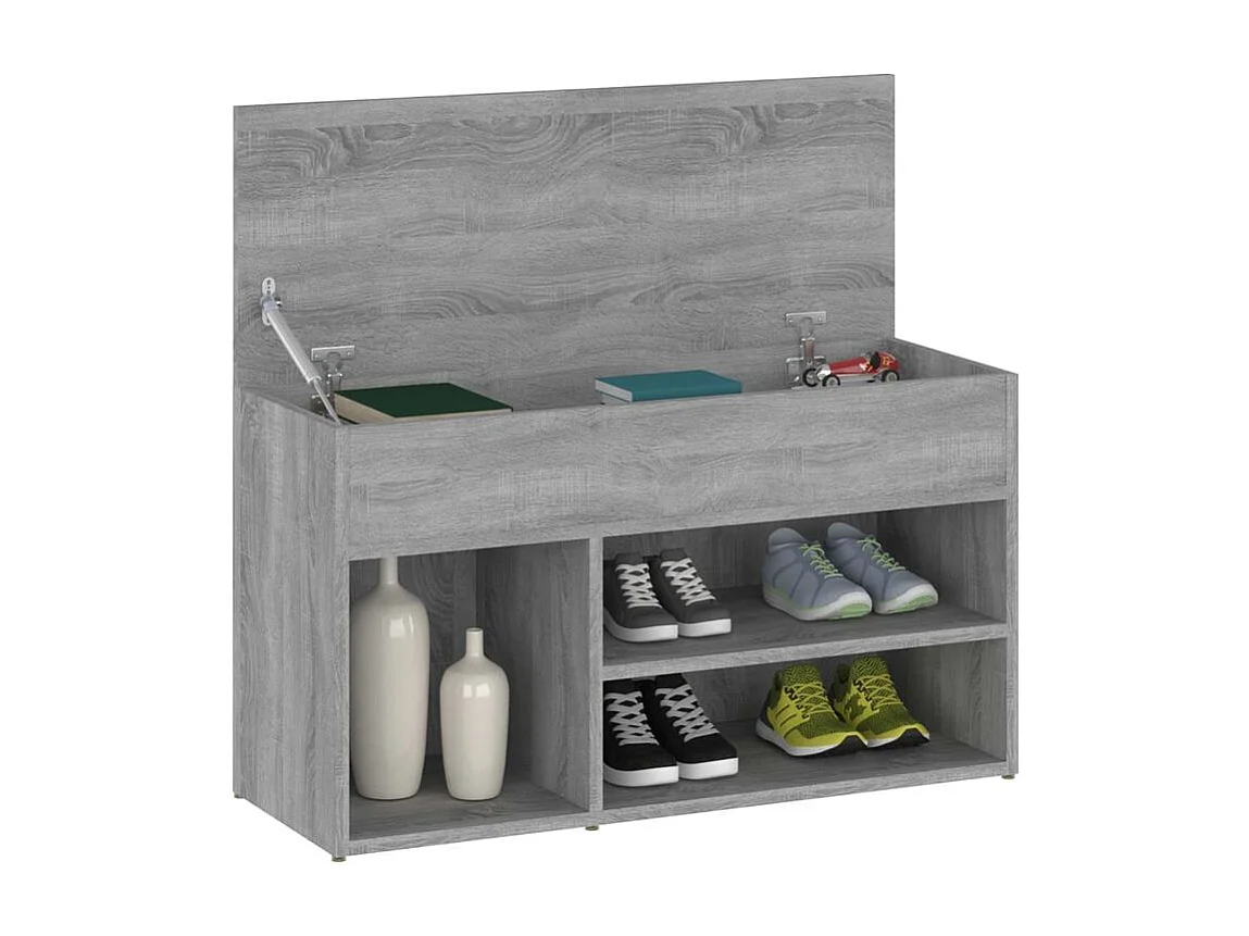Banc à chaussures avec coffre de rangement Lula L80xH45xP30 – Chic et pratique-Couleur Chêne gris