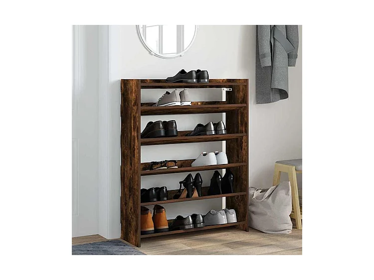 Étagère à chaussures chêne fumé 80x25x100 bois d'ingénierie