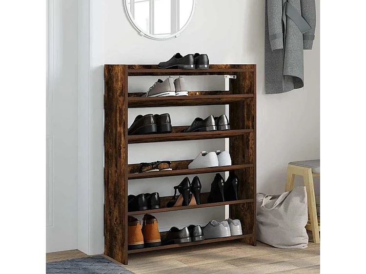 Étagère à chaussures chêne fumé 80x25x100 bois d'ingénierie