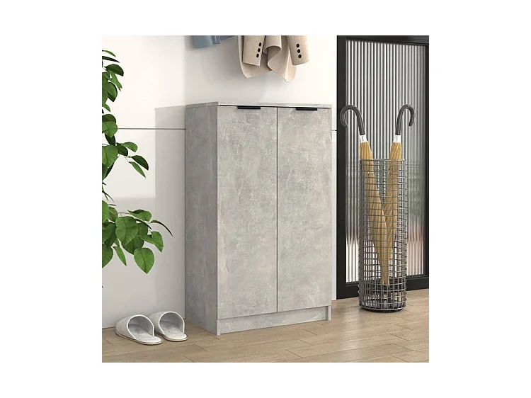 Armoire à chaussures multifonction avec petite penderie L59xP35xH100 - Simplicité et Solidité-Couleur Gris béton