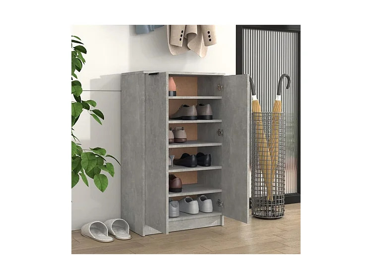 Armoire à chaussures multifonction avec petite penderie L59xP35xH100 - Simplicité et Solidité-Couleur Gris béton