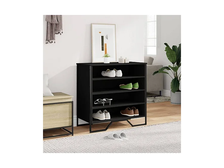 Armoire à chaussures noir 80x38x78 bois d'ingénierie