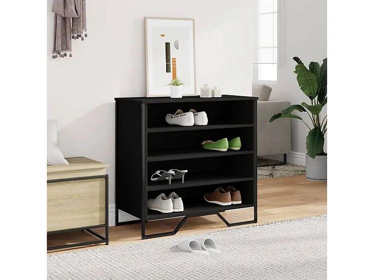 Armoire à chaussures noir 80x38x78 bois d'ingénierie