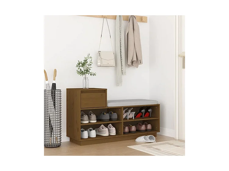 Armoire à chaussures Marron miel 110x34x61 Bois de pin massif