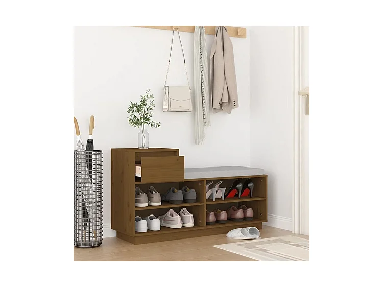 Armoire à chaussures Marron miel 110x34x61 Bois de pin massif