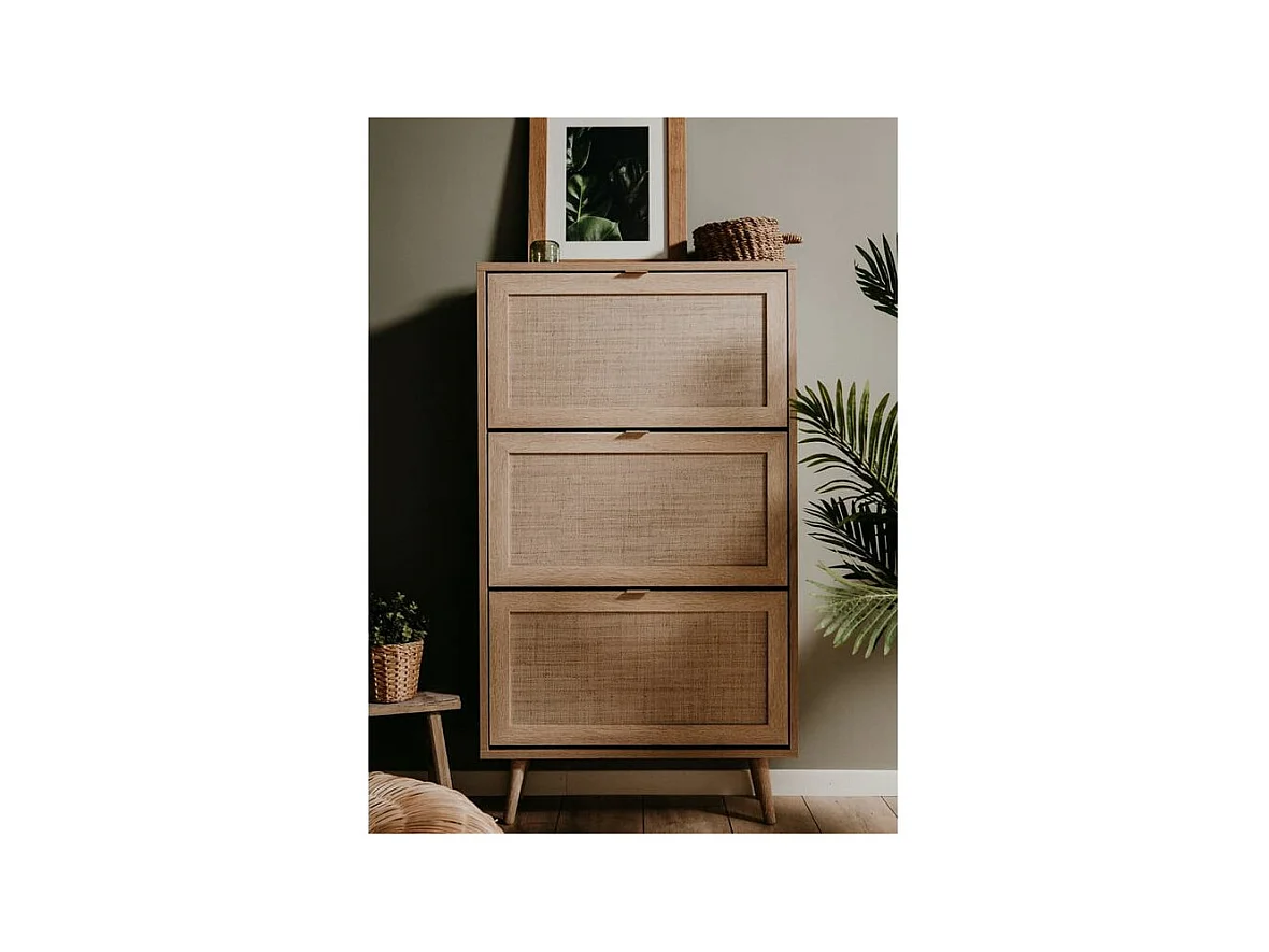 Finori Armoire à chaussures Bali 49A Chêne sonoma- impression de canne