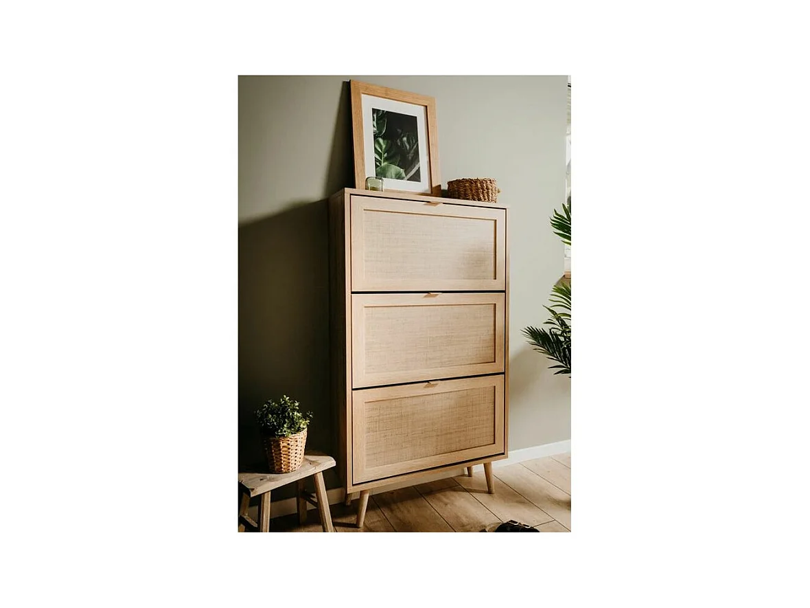 Finori Armoire à chaussures Bali 49A Chêne sonoma- impression de canne