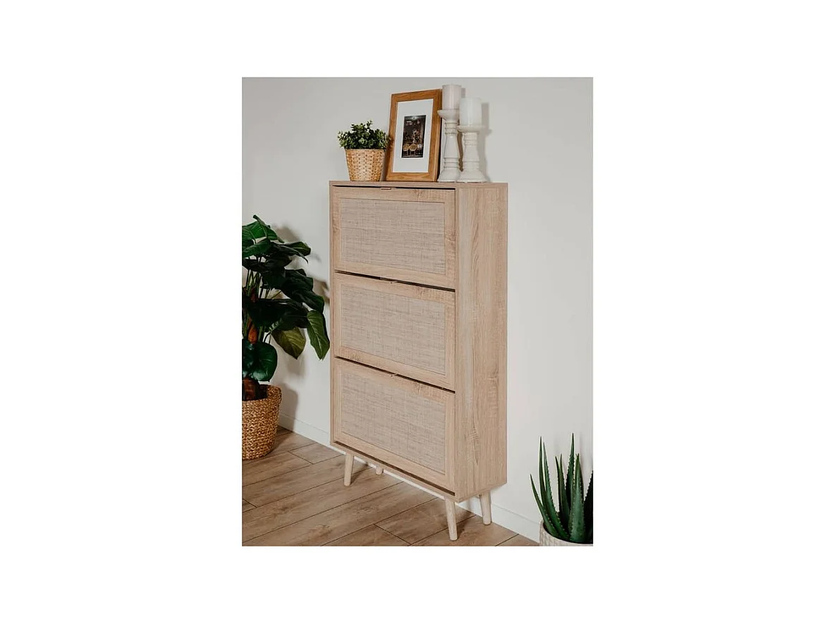 Finori Armoire à chaussures Bali 49A Chêne sonoma- impression de canne