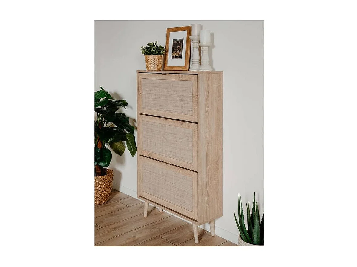 Finori Armoire à chaussures Bali 49A Chêne sonoma- impression de canne