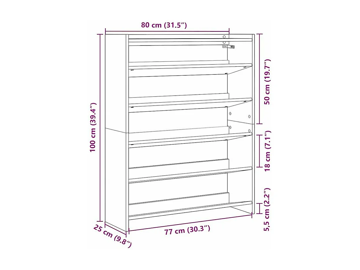 Étagère à chaussures chêne sonoma 80x25x100 bois d'ingénierie