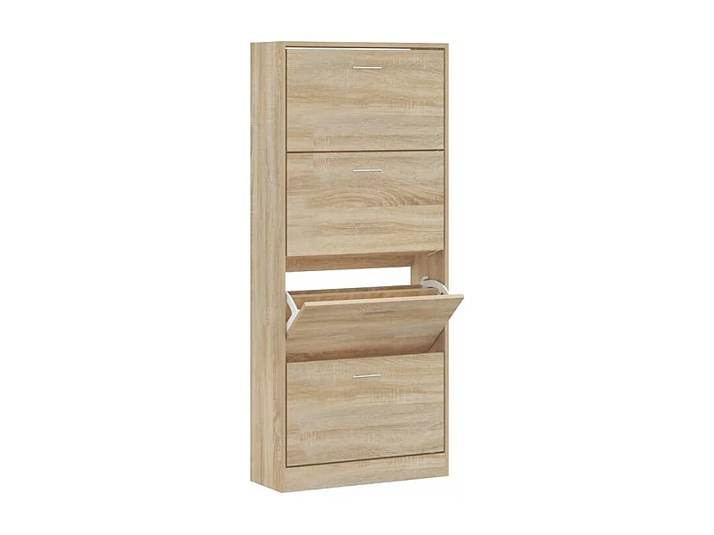 Armoire à chaussures en bois Puerto L63xH147xP24 – 4 portes rabattables-Couleur Chêne clair