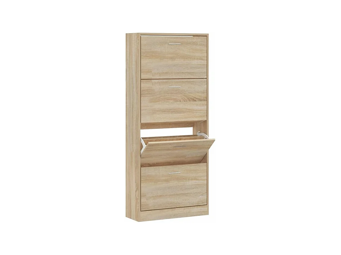 Armoire à chaussures en bois Puerto L63xH147xP24 – 4 portes rabattables-Couleur Chêne clair