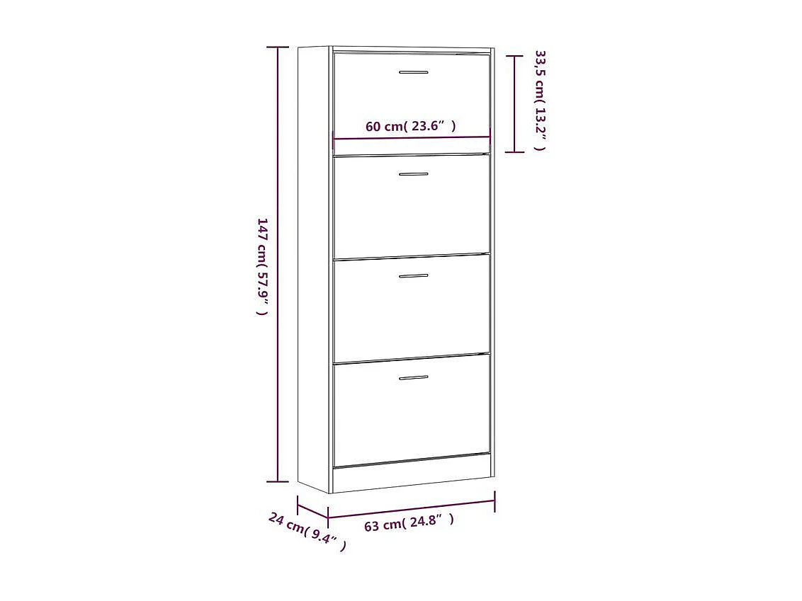 Armoire à chaussures en bois Puerto L63xH147xP24 – 4 portes rabattables-Couleur Chêne clair