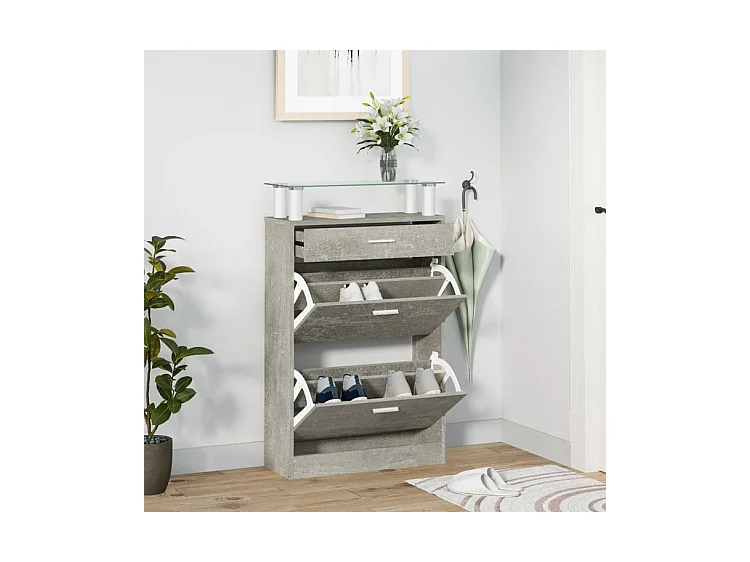 Armoire à chaussures Gris béton 63x24x104 Bois d'ingénierie