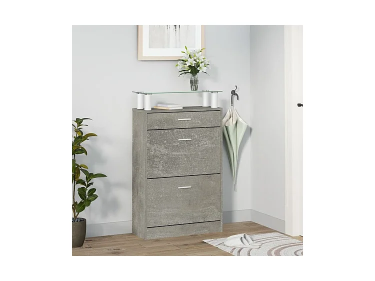 Armoire à chaussures Gris béton 63x24x104 Bois d'ingénierie