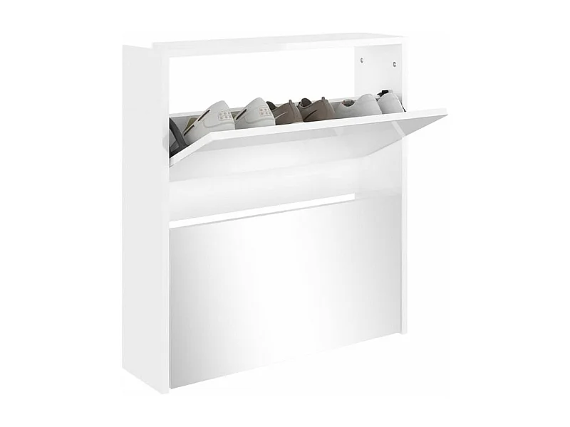 Armoire à chaussures 2 portes rabattables avec miroir Ranka H 67cm – Design moderne et élégant-Couleur Blanc brillant