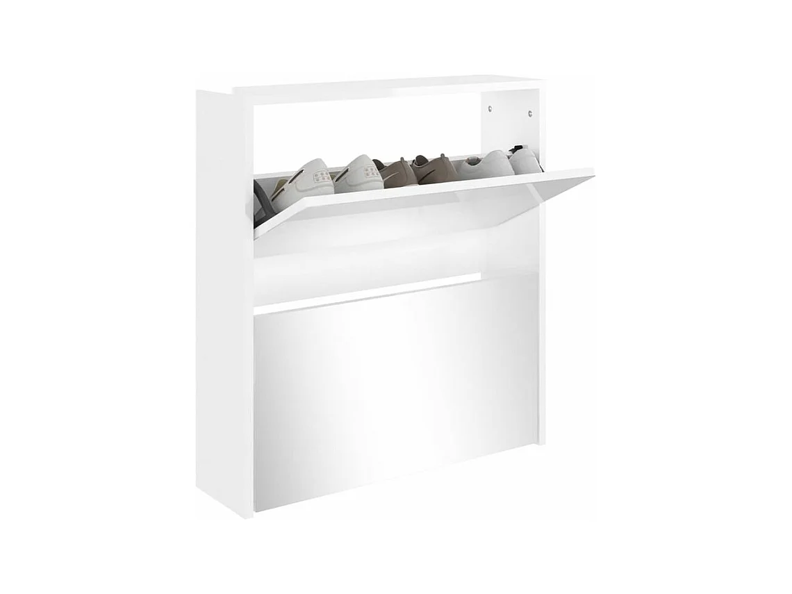 Armoire à chaussures 2 portes rabattables avec miroir Ranka H 67cm – Design moderne et élégant-Couleur Blanc brillant