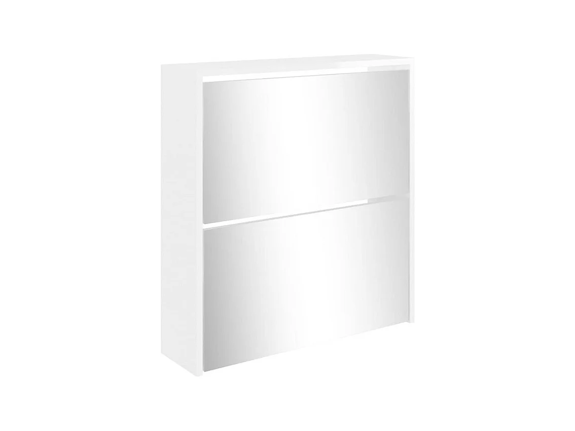 Armoire à chaussures 2 portes rabattables avec miroir Ranka H 67cm – Design moderne et élégant-Couleur Blanc brillant