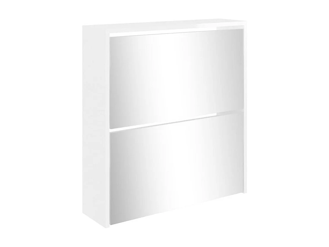 Armoire à chaussures 2 portes rabattables avec miroir Ranka H 67cm – Design moderne et élégant-Couleur Blanc brillant