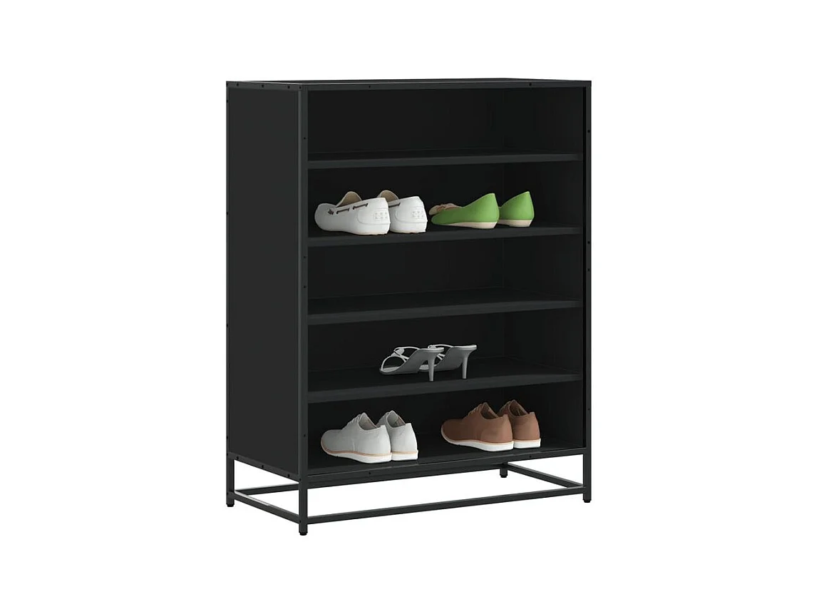 Meuble à chaussures noir 75x38x97,5 bois d'ingénierie métal