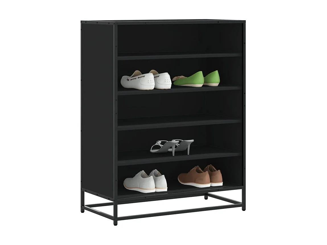 Meuble à chaussures noir 75x38x97,5 bois d'ingénierie métal