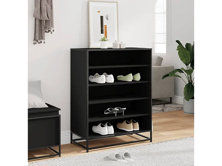 Meuble à chaussures noir 75x38x97,5 bois d'ingénierie métal