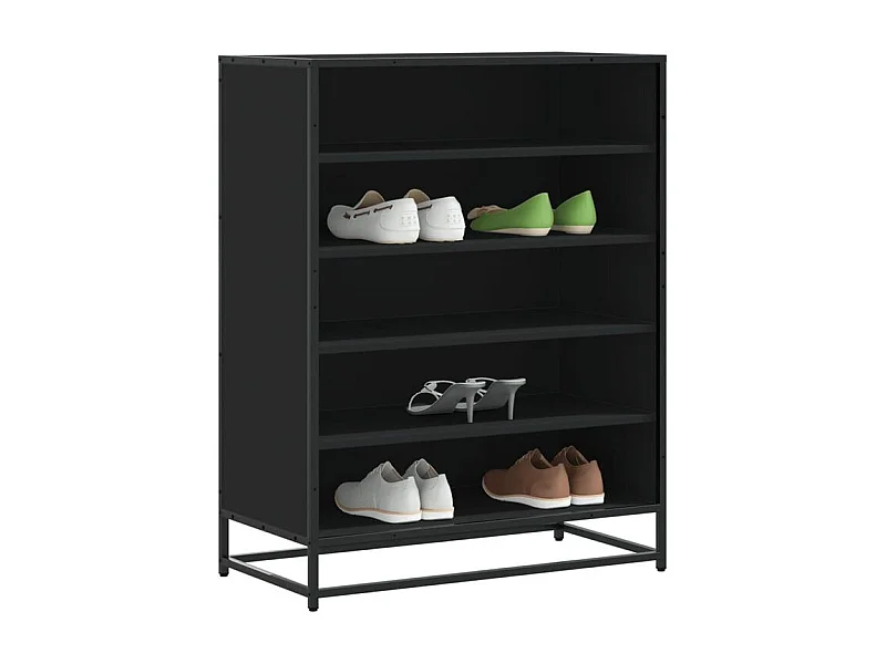 Meuble à chaussures noir 75x38x97,5 bois d'ingénierie métal