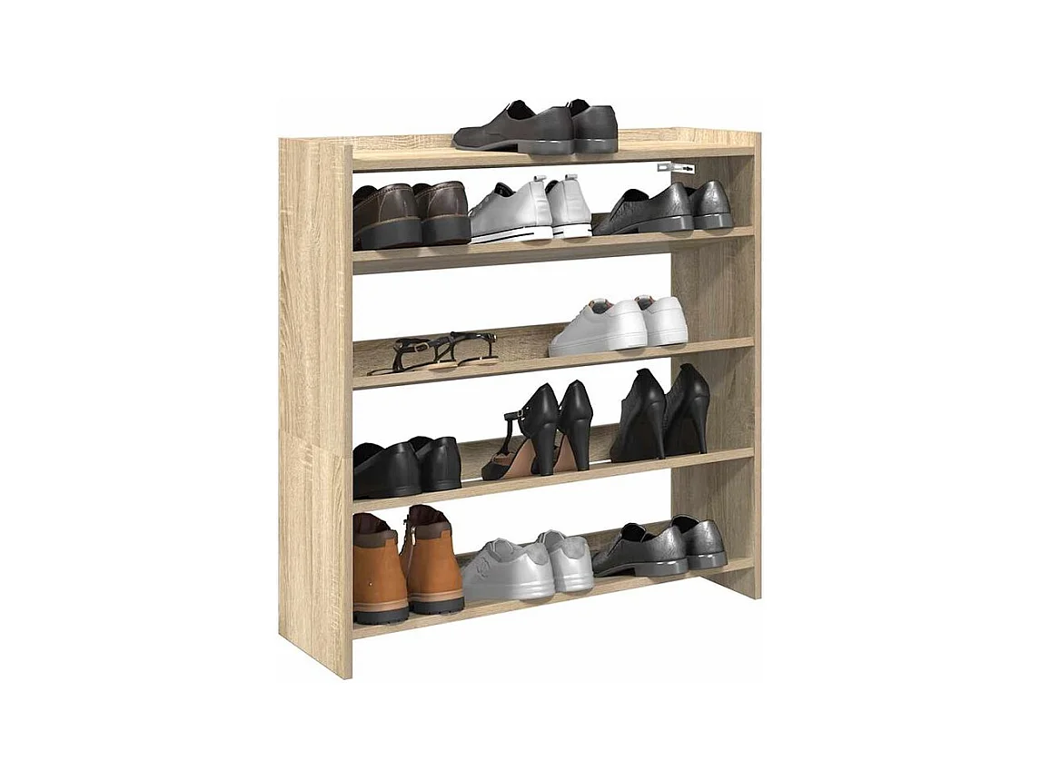 Étagère à chaussures en bois Manda L 80 x H 81cm - Rangement 5 niveaux-Couleur Chêne clair