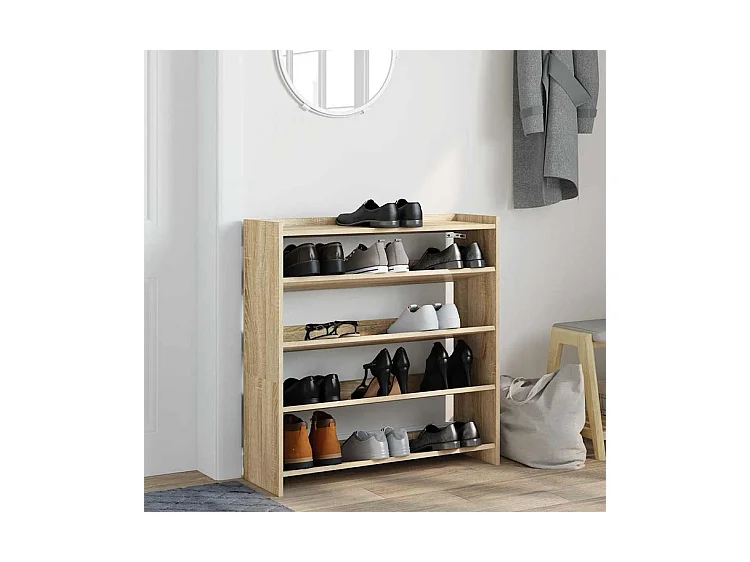 Étagère à chaussures en bois Manda L 80 x H 81cm - Rangement 5 niveaux-Couleur Chêne clair