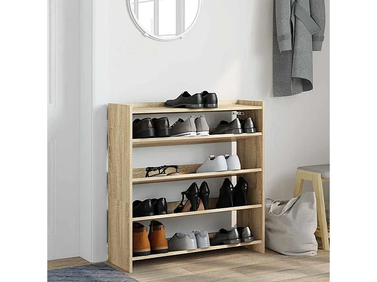 Étagère à chaussures en bois Manda L 80 x H 81cm - Rangement 5 niveaux-Couleur Chêne clair