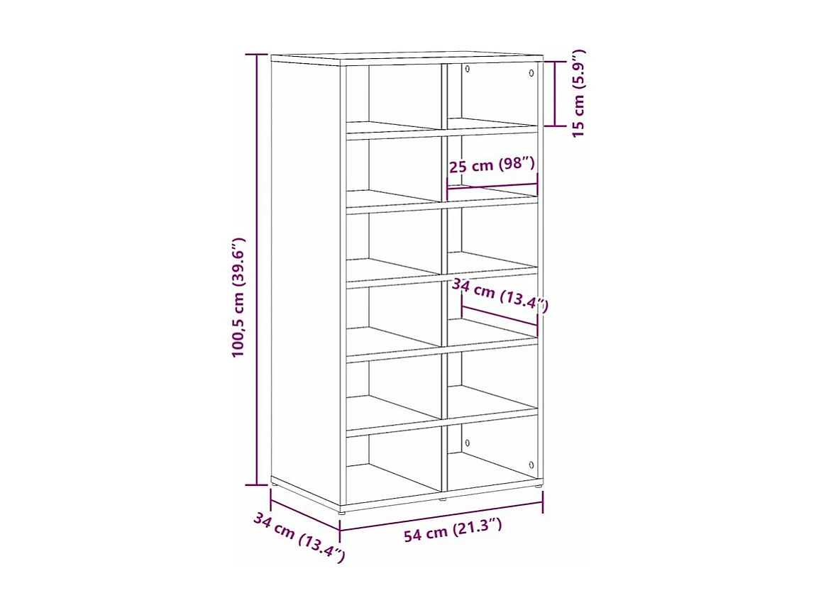 Étagère à chaussures vieux bois 54x34x100,5 bois d'ingénierie