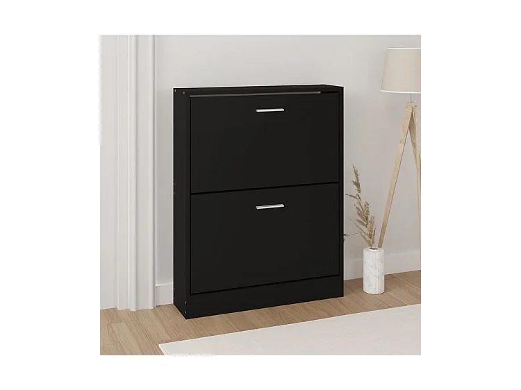 Armoire à chaussures en bois Puerto L59xH81xP17 – 2 portes rabattables-Couleur Noir