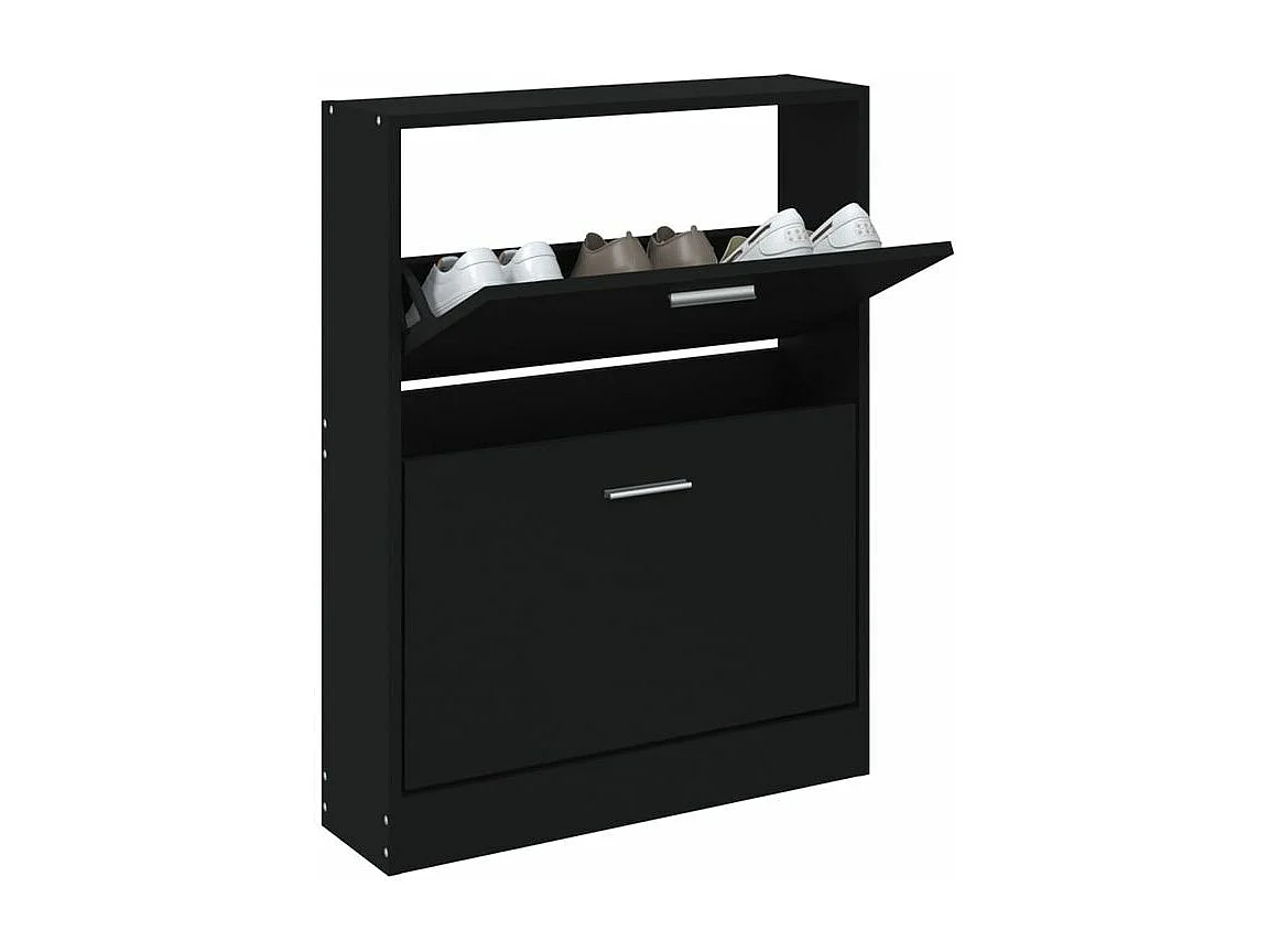 Armoire à chaussures en bois Puerto L59xH81xP17 – 2 portes rabattables-Couleur Noir