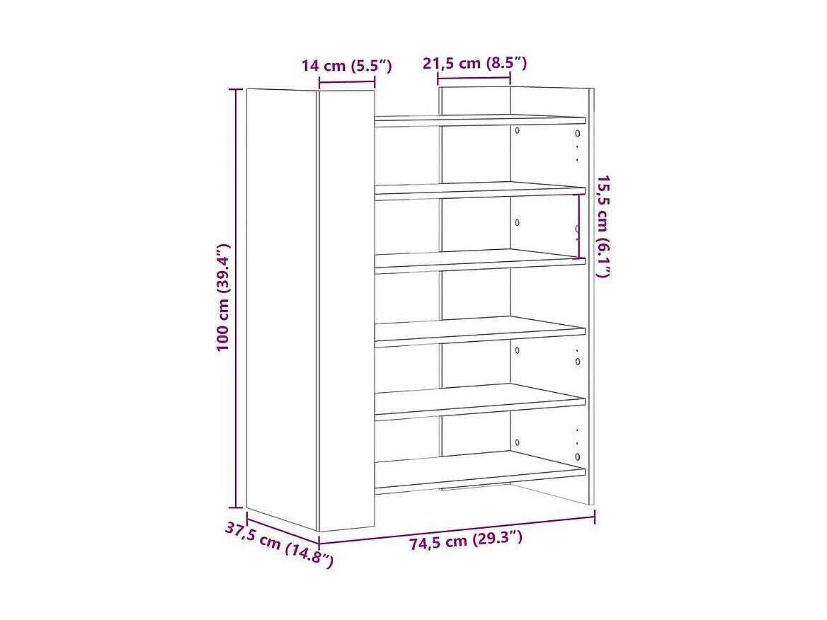 Etagères à chaussures en bois Lizza L75xH100xP38 – Élégance et praticité-Couleur Chêne clair