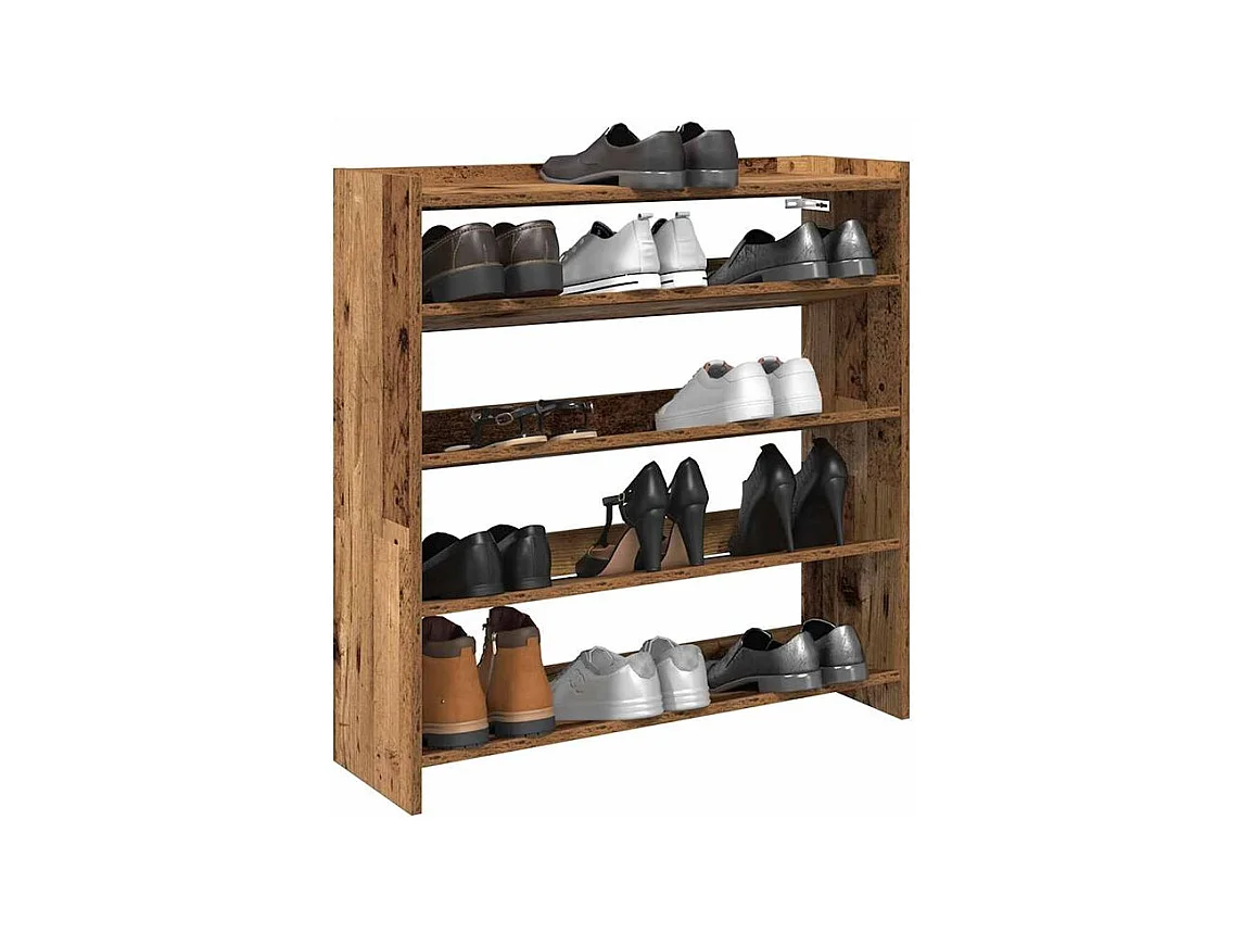 Étagère à chaussures en bois Manda L 80 x H 81cm - Rangement 5 niveaux-Couleur Marron