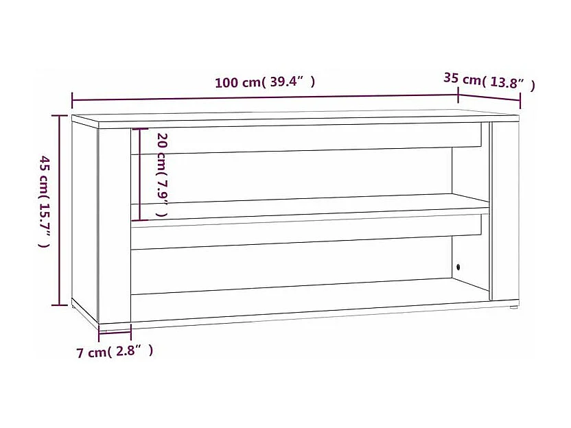 Étagère à chaussures Chêne fumé 100x35x45 Bois d'ingénierie
