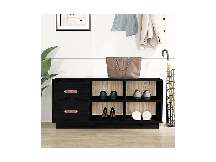 Banc à chaussures Noir 100x34x45 Bois de pin massif