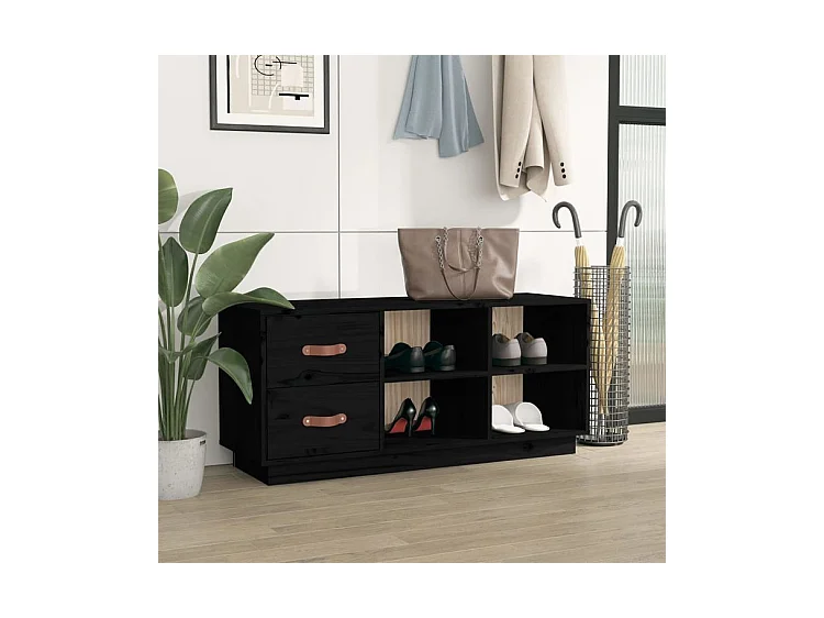 Banc à chaussures Noir 100x34x45 Bois de pin massif