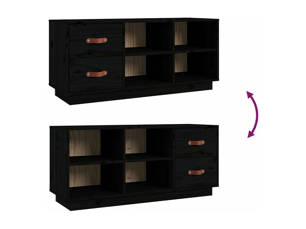 Banc à chaussures Noir 100x34x45 Bois de pin massif