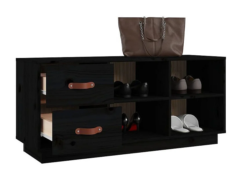Banc à chaussures Noir 100x34x45 Bois de pin massif