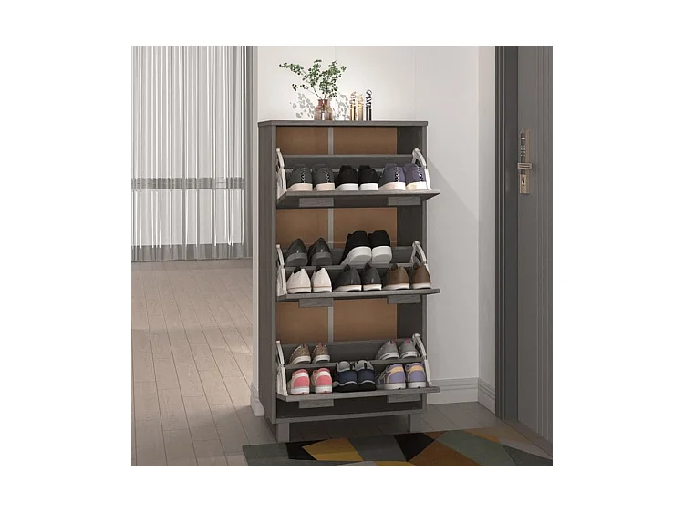 Armoire à chaussures en pin massif Verla L 60x117 - Format Pratique-Couleur Gris
